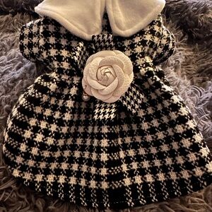 Black and White Houndstooth Dress with Flower Accent